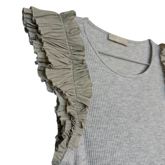 Ulla Johnson Lilo Top in Cobblestone tan with ruffle shoulders Medium - Picture 6 of 11